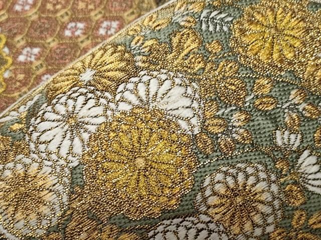 平和屋着物●西陣の名門　加納幸謹製　六通柄袋帯　唐織　貝合せ花文　金糸　正絹　逸品　未使用　CAAZ0324dy 平和屋着物○西陣の名門 加納幸謹製 六通柄袋帯 唐織 貝合せ花文 金糸