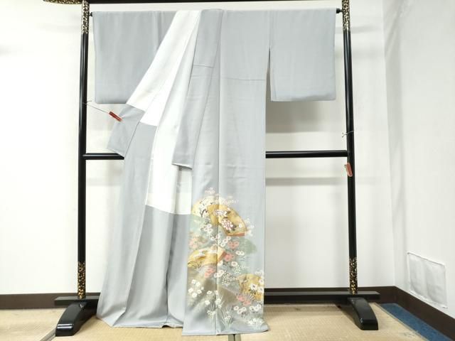 平和屋着物 豪華色留袖 駒刺繍 扇面飛鶴牡丹花文 暈し染め 金彩 ロング丈 正絹 CAAZ2805yc