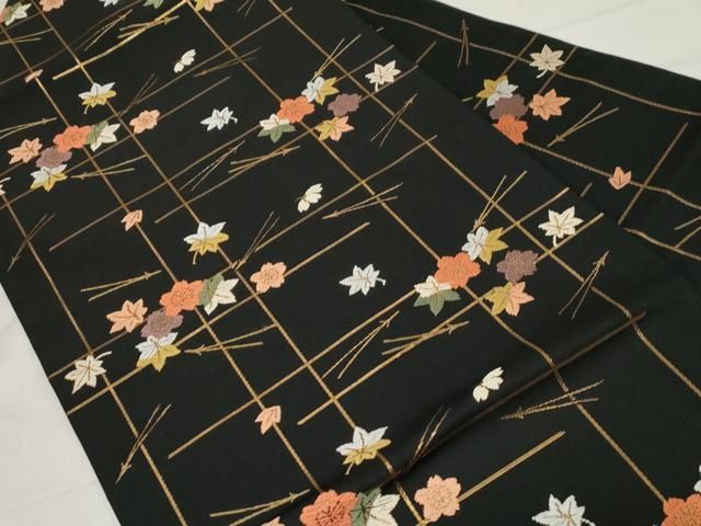 平和屋着物○九寸名古屋帯 唐織 吹寄せ文 黒地 金糸 正絹 逸品