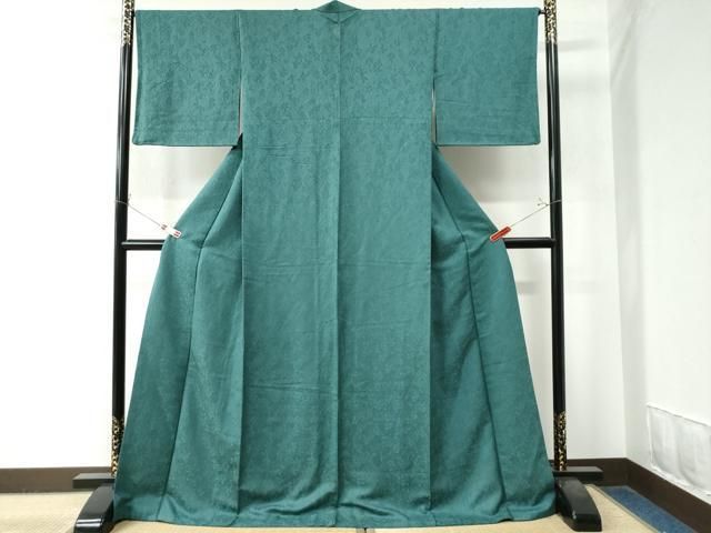 平和屋着物 上質な色無地 南天地紋 木賊色 ロング丈 正絹 CAAZ2839yc