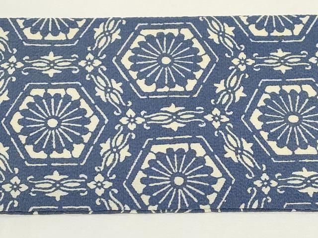 平和屋着物○全通柄 九寸名古屋帯 型染め 亀甲花文