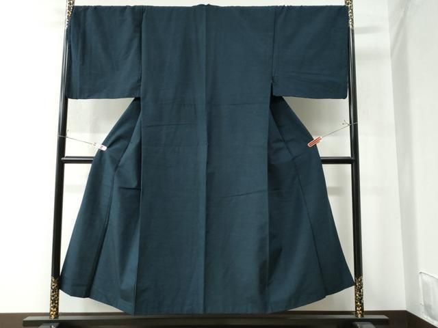 平和屋着物 男性 紬 色無地 濃藍色 キングサイズ 正絹 yc