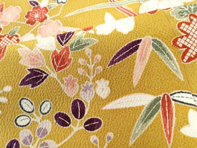 平和屋着物●上質な小紋　型染め　草花文　鬼しぼ縮緬　ますいわ屋扱い　正絹　逸品　CAAZ2882yc 平和屋着物○上質な小紋 型染め 草花文 鬼しぼ縮緬 ますいわ屋扱い