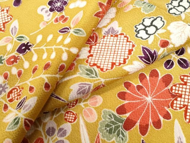 平和屋着物○上質な小紋 型染め 草花文 鬼しぼ縮緬 ますいわ屋扱い