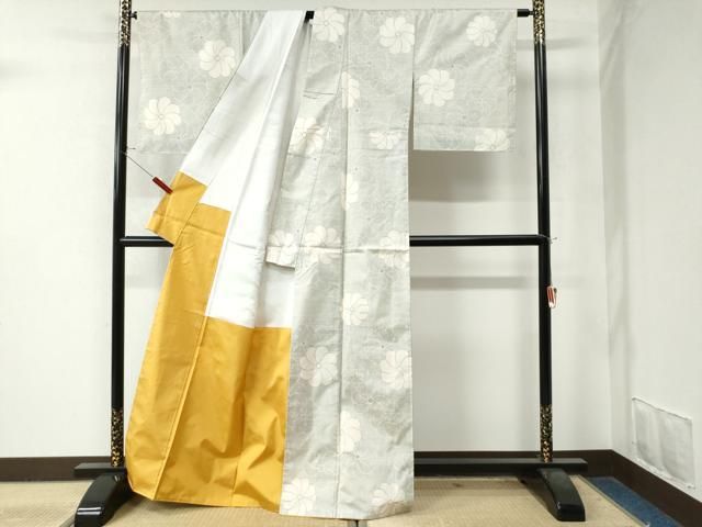 平和屋着物○本場大島紬 白大島 9マルキ 160亀甲 ねじ菊 正絹 逸品 未