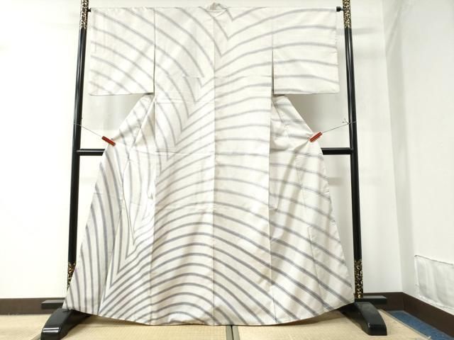 平和屋着物●本場大島紬　白大島　7マルキ　変わり縞　正絹　逸品　CAAZ2888yc 平和屋着物○本場大島紬 白大島 7マルキ 変わり縞 正絹 逸品