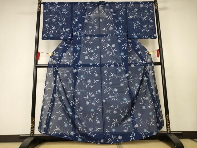 平和屋着物 夏物 小紋 絽 草花文 洗える着物 AABC1853jd