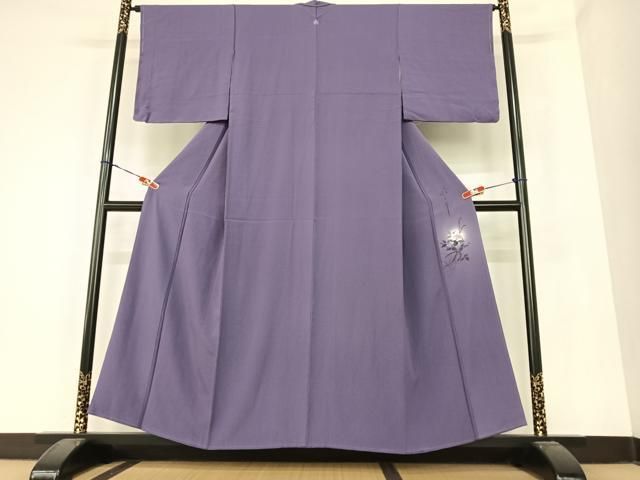 平和屋着物●二代目清次郎　手描き　色無地　深紫色　正絹　逸品　AABC0023zg 平和屋着物○二代目清次郎 手描き 色無地 深紫色 正絹 逸品 AABC0023zg