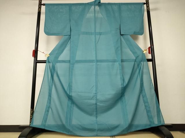 平和屋着物 夏物 色無地 絽 芝紋紗 錆浅葱色 洗える着物 AABC1901jd