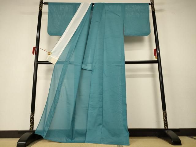 平和屋着物 夏物 色無地 絽 芝紋紗 錆浅葱色 洗える着物 AABC1901jd