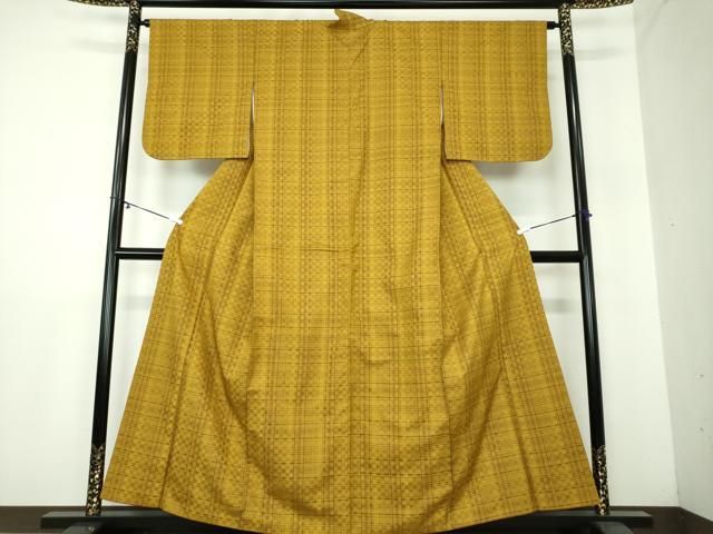 平和屋着物 黄八丈 変わり格子 正絹 DAAY1464ps