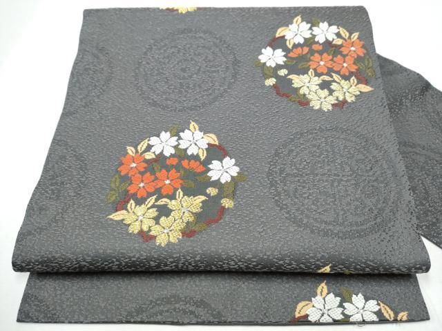 平和屋着物 九寸名古屋帯 唐織 草花丸文 金銀糸 正絹 CAAZ4086hy