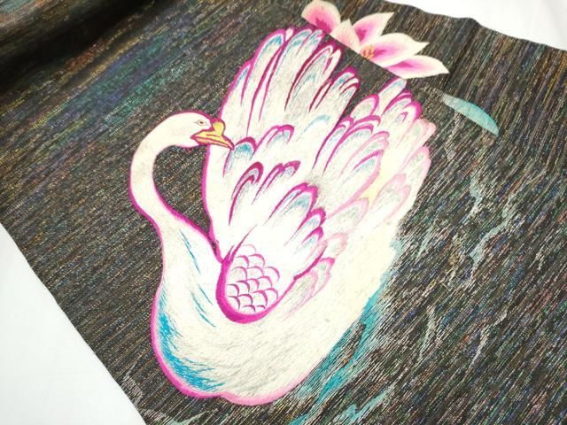 平和屋着物 アンティーク 大正ロマン 九寸名古屋帯 手刺繍 孔雀文 金銀糸 正絹 CAAZ4089hy