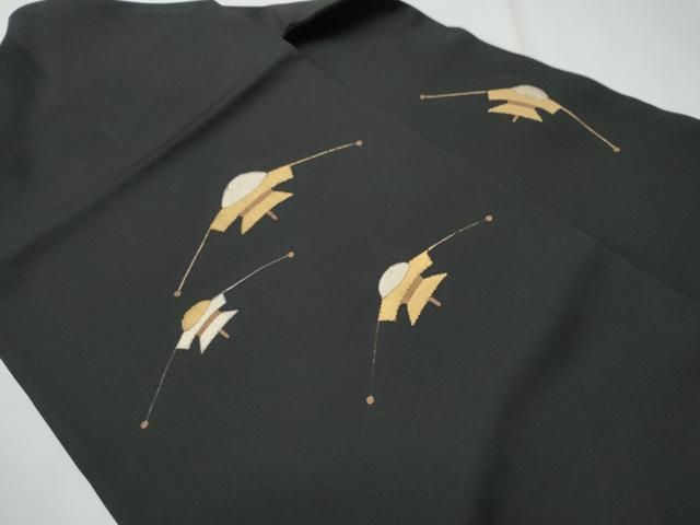 平和屋着物 塩瀬 九寸名古屋帯 手描き 弥次郎兵衛 黒地 金彩 正絹 CAAZ4091hy