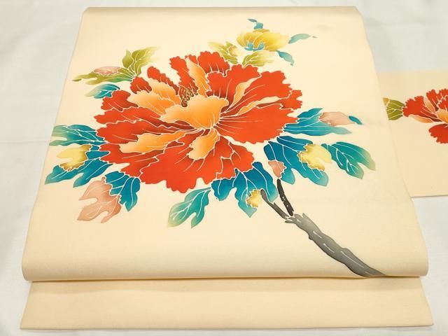 平和屋着物 塩瀬 九寸名古屋帯 草花文 金彩 CAAZ0371dy