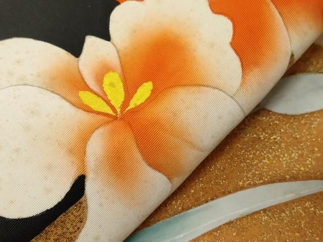 地紙草花文 黒地