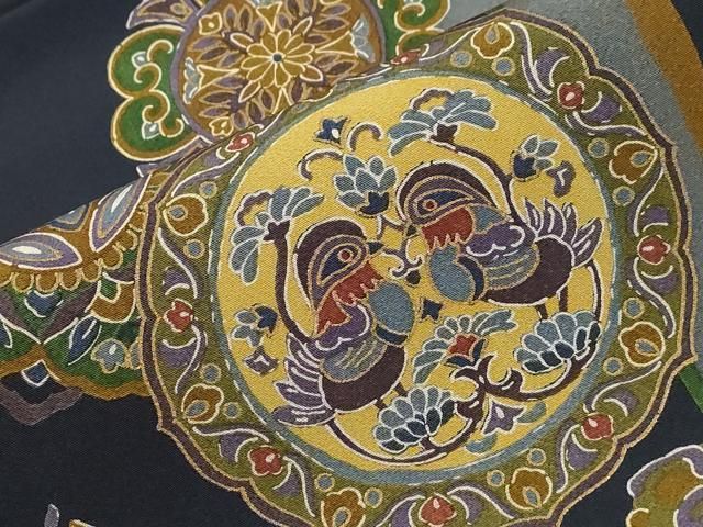 平和屋着物○全通柄 九寸名古屋帯 染帯 正倉院花鳥文 金彩 正絹 逸品