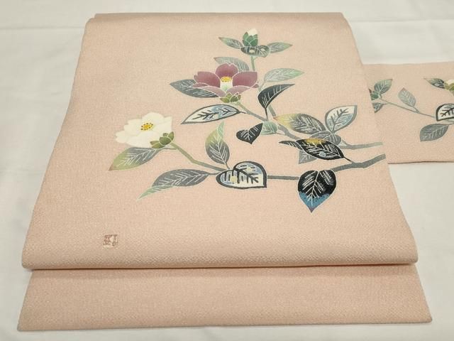 平和屋着物●人間国宝・羽田登喜男　九寸名古屋帯　草花文　鬼しぼ縮緬　正絹　逸品　CAAZ0384dy 平和屋着物○人間国宝・羽田登喜男 九寸名古屋帯 草花文 鬼しぼ縮緬