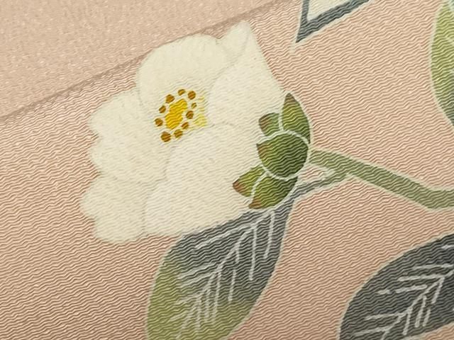 平和屋着物○人間国宝・羽田登喜男 九寸名古屋帯 草花文 鬼しぼ縮緬