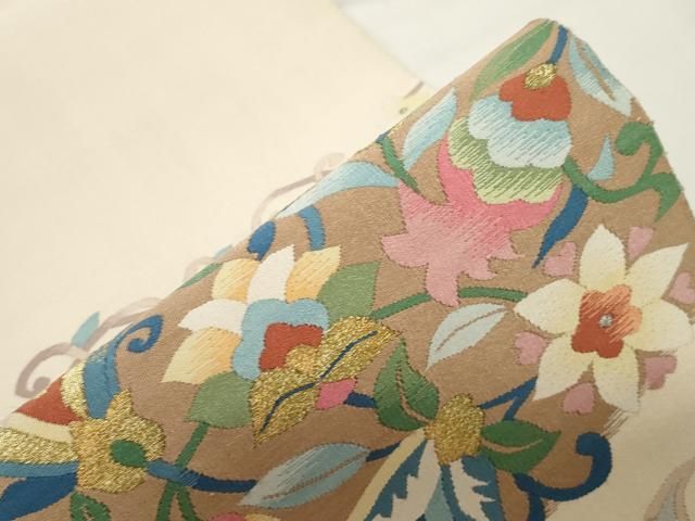 平和屋着物○爪搔き本綴れ 八寸名古屋帯 更紗花文 金糸 正絹 逸品