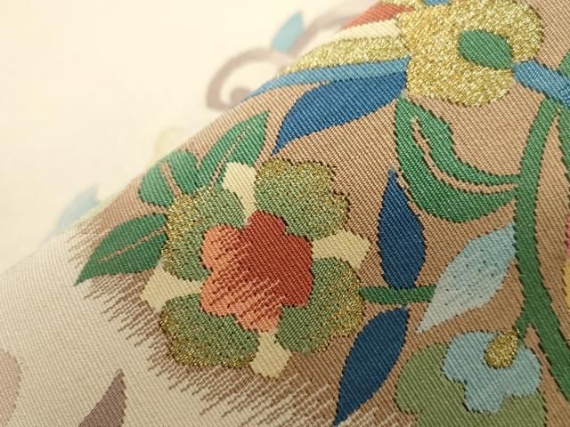 平和屋着物●爪＆#25620；き本綴れ　八寸名古屋帯　更紗花文　金糸　正絹　逸品　CAAZ0385dy 平和屋着物○爪搔き本綴れ 八寸名古屋帯 更紗花文 金糸 正絹 逸品