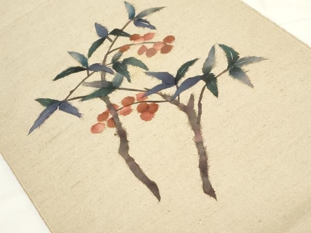 平和屋着物 八寸名古屋帯 紬地 枝木の実 正絹 CAAZ0386dy