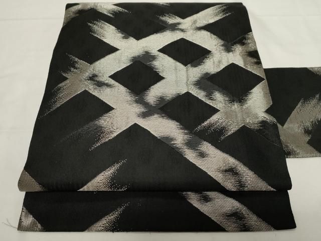 平和屋着物 九寸名古屋帯 吉祥文 黒地 銀糸 正絹 CAAZ0394dy