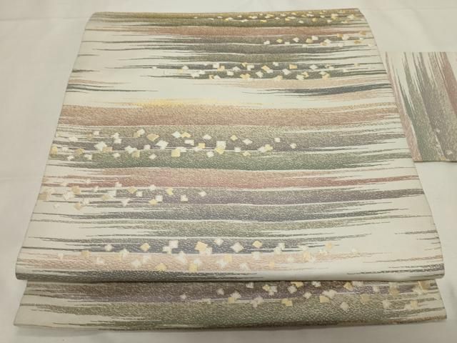 平和屋着物 九寸名古屋帯 箔散らし霞文 金糸 正絹 dy