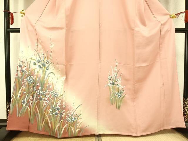 平和屋着物▽訪問着　単衣　草花文　暈し染め　金彩　正絹　逸品　AABC0567fy 平和屋着物▽訪問着 単衣 草花文 暈し染め 金彩 正絹 逸品 AABC0567fy