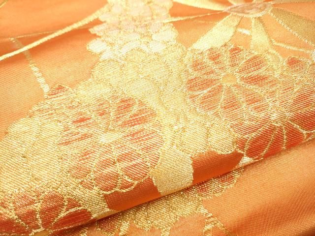 平和屋着物○西陣 川島織物 六通柄 本袋帯 源氏車花文 金糸 正絹 逸品