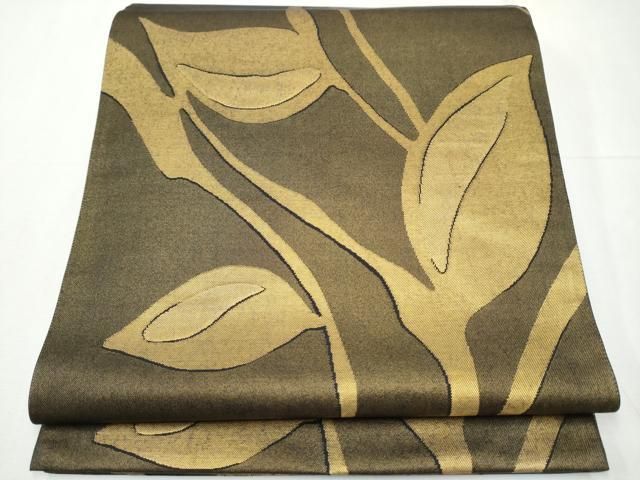 平和屋着物●澤屋重兵衛　六通柄袋帯　枝葉文　金糸　引箔　正絹　逸品　CAAZ4108hy 平和屋着物○澤屋重兵衛 六通柄袋帯 枝葉文 金糸 引箔 正絹 逸品