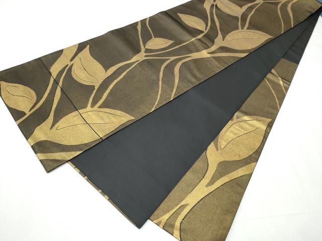 平和屋着物○澤屋重兵衛 六通柄袋帯 枝葉文 金糸 引箔 正絹 逸品