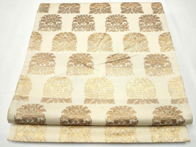 平和屋着物●龍村晋謹製　六通柄袋帯　印金牡丹文　金糸　正絹　逸品　CAAZ4118hy 平和屋着物○龍村晋謹製 六通柄袋帯 印金牡丹文 金糸 正絹 逸品