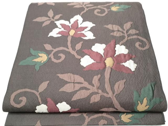 平和屋着物●両面　六通柄袋帯　ふくれ織　更紗花唐草文　正絹　逸品　未使用　CAAZ4136hy 平和屋着物○両面 六通柄袋帯 ふくれ織 更紗花唐草文 正絹 逸品 未使用