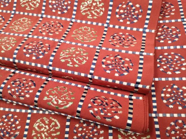 平和屋着物 本場筑前博多織 八寸名古屋帯 格子丸文 正絹 CAAZ4158hy