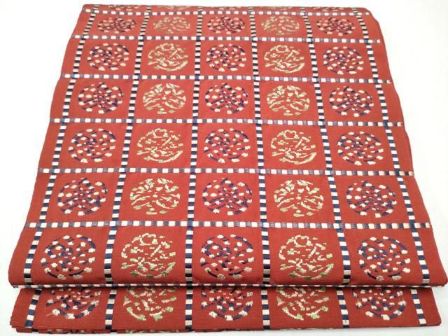 平和屋着物 本場筑前博多織 八寸名古屋帯 格子丸文 正絹 CAAZ4158hy