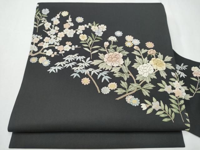 平和屋着物▽中国三大刺繍 相良刺繍 袋帯 草花文 金銀糸 正絹