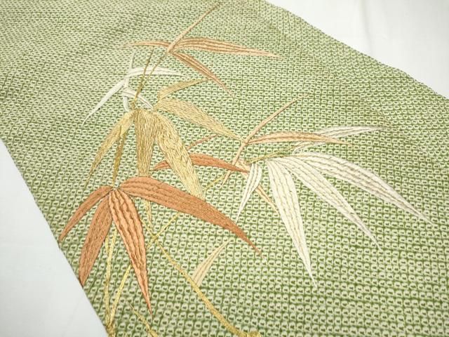 平和屋着物 九寸名古屋帯 駒刺繍 総絞り 枝笹文 正絹 CAAZ4168hy