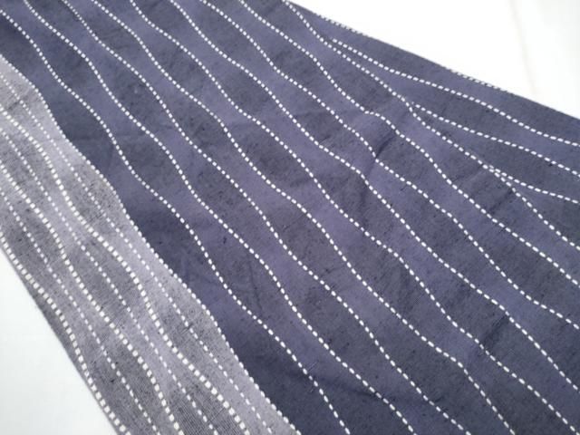 平和屋着物 全通柄 九寸名古屋帯 紬地 刺し子 よろけ縞 正絹 CAAZ4173hy