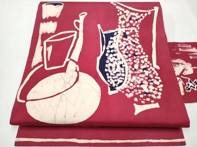 平和屋着物 九寸名古屋帯 作家物 一珍染め 陶器文 正絹 CAAZ4175hy