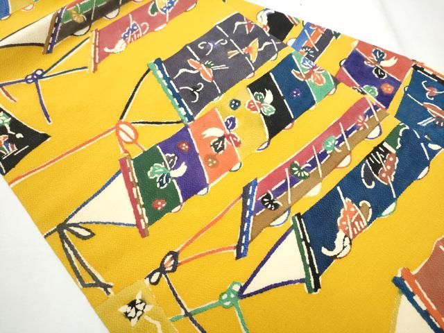 平和屋着物 九寸名古屋帯 型染め 凧 吉祥文 正絹 CAAZ4186hy