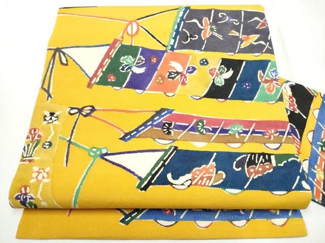 平和屋着物 九寸名古屋帯 型染め 凧 吉祥文 正絹 CAAZ4186hy