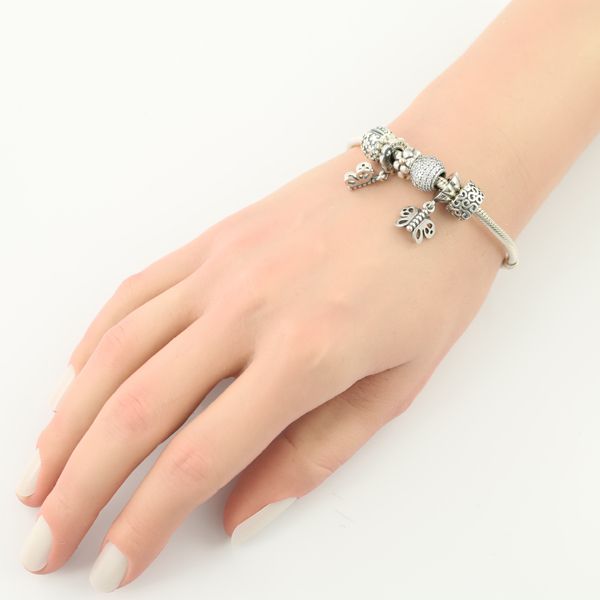 パンドラ ブレスレット キュービックジルコニア フラワー 蝶 クリップ