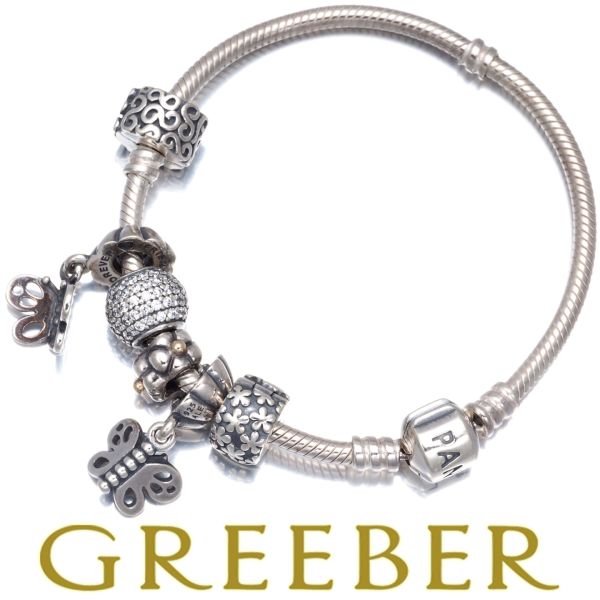 パンドラ ブレスレット キュービックジルコニア フラワー 蝶 クリップ