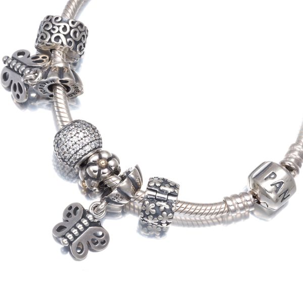 パンドラ ブレスレット キュービックジルコニア フラワー 蝶 クリップ