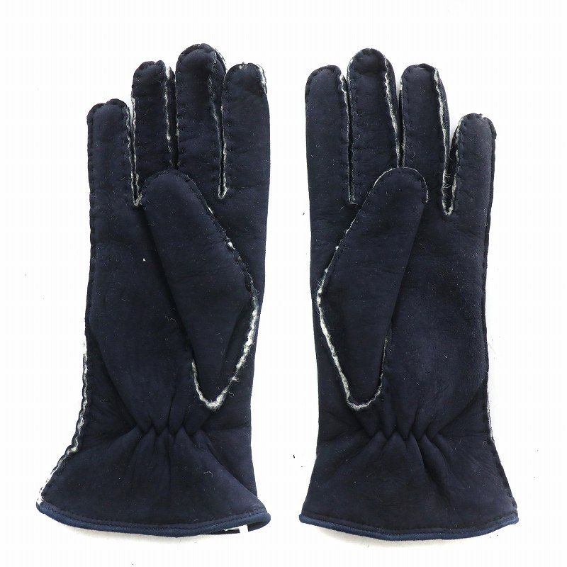 イルビゾンテ IL BISONTE 手袋 グローブ 羊革 レザー 5本指 ロゴ 紺