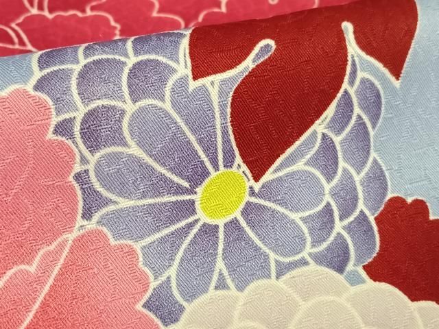 平和屋着物○小振袖 二尺袖 草花文 洗える着物 未使用 AABC0208zg