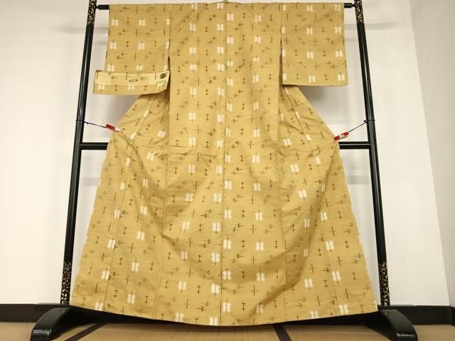 平和屋着物 上質な紬 遠州椿 反端付き 正絹 AABC0215zg