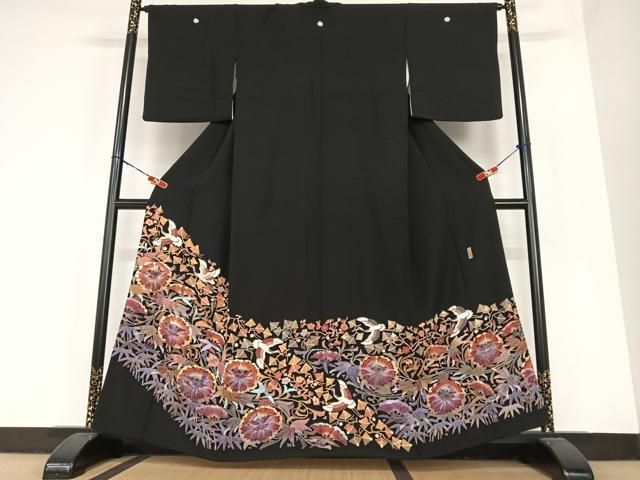 平和屋着物 本加賀友禅作家 中町博志 黒留袖 飛鶴笹梅花文 正絹 AABC0222zg