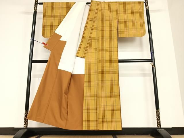 平和屋着物○無形文化財 本場黄八丈 近藤傳 草木染 手織 紬 格子 正絹